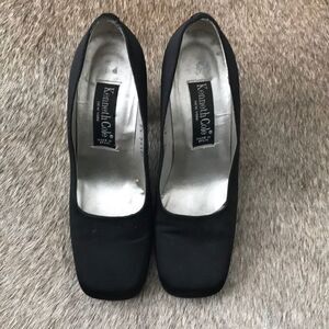 Black Satin square toe Kenneth Cole heels
